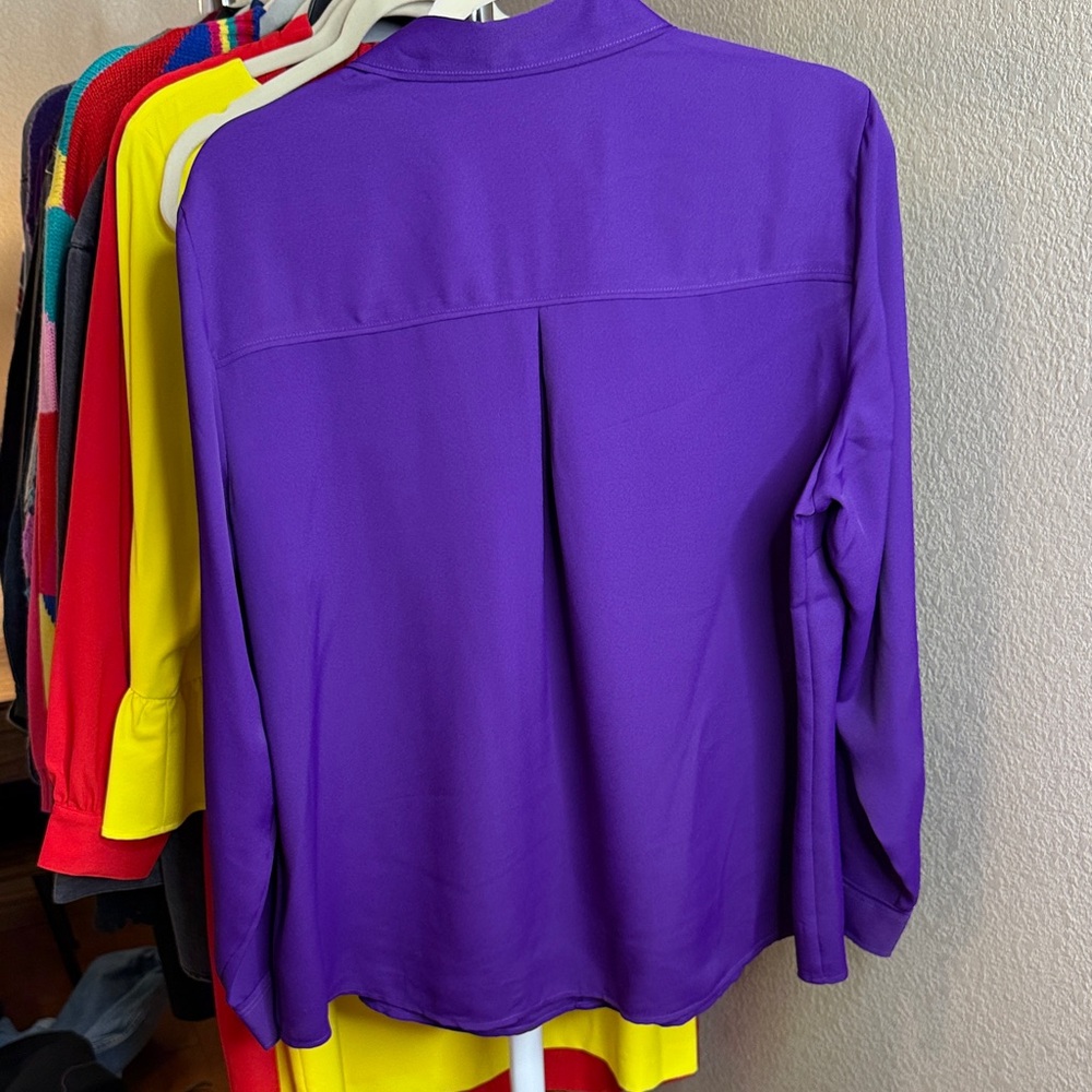 Express Royal Purple Portofino Button-Up Blouse - Picture 3 of 3
